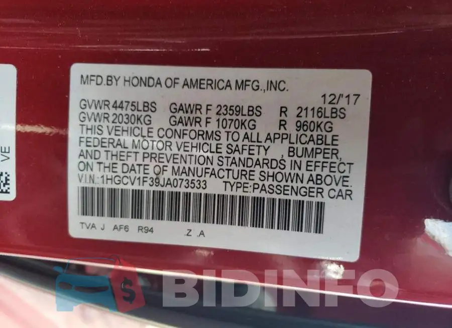 1HGCV1F39JA073533 Photo# 12