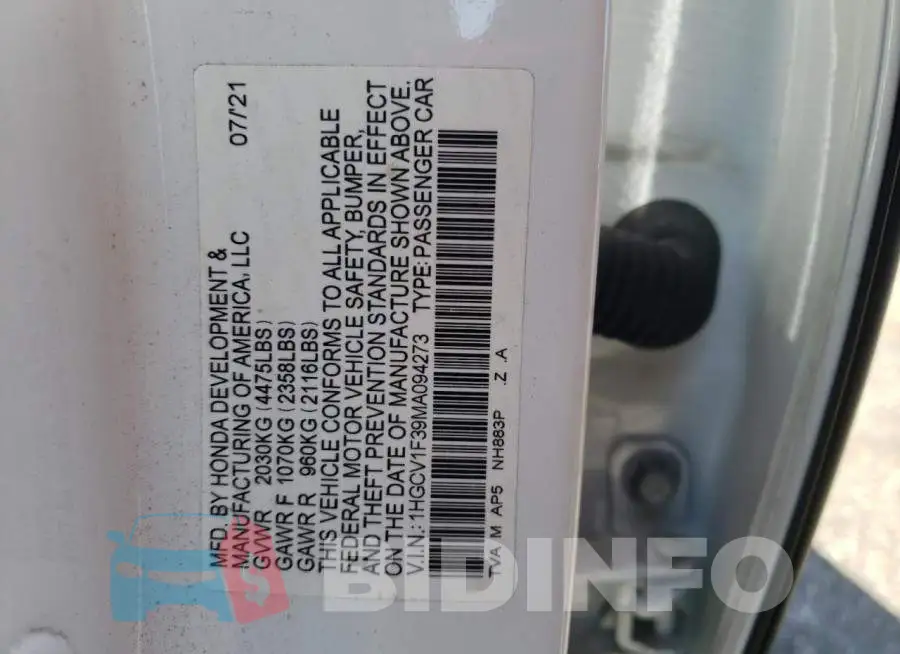 1HGCV1F39MA094273 Photo# 13