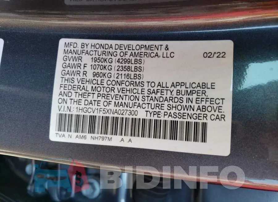 1HGCV1F5XNA027300 Photo# 12