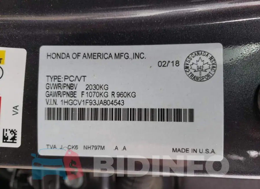1HGCV1F93JA804543 Photo# 13