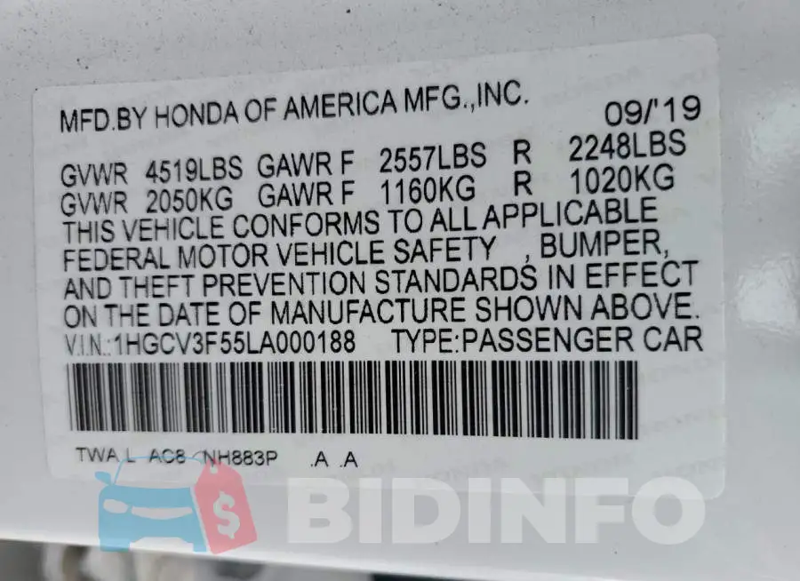 1HGCV3F55LA000188 Photo# 12