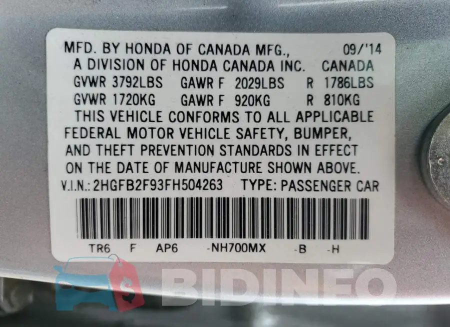 2HGFB2F93FH504263 Photo# 12