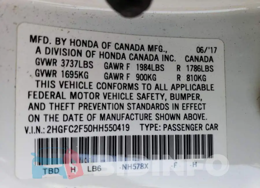 2HGFC2F50HH550419 Photo# 12
