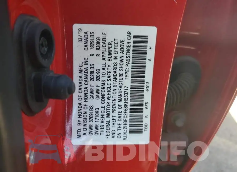 2HGFC2F68KH550717 Photo# 12