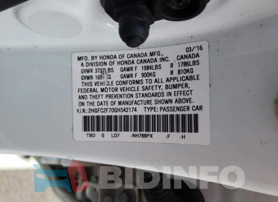 2HGFC2F70GH542174 Photo# 12