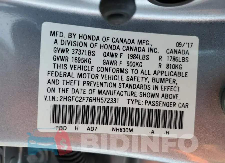 2HGFC2F76HH572331 Photo# 12