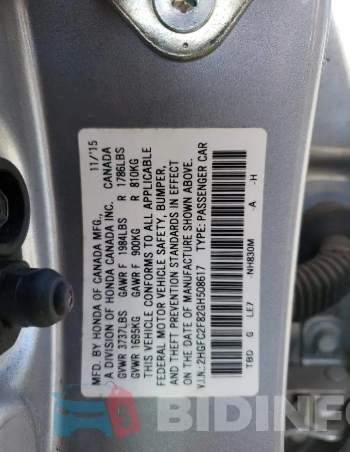 2HGFC2F82GH508617 Photo# 12