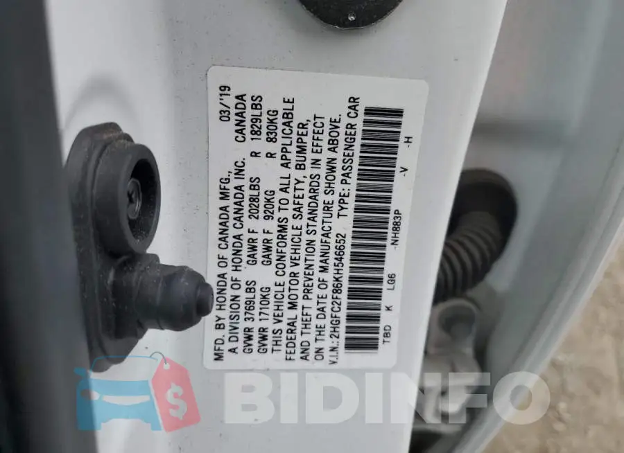 2HGFC2F86KH546652 Photo# 12