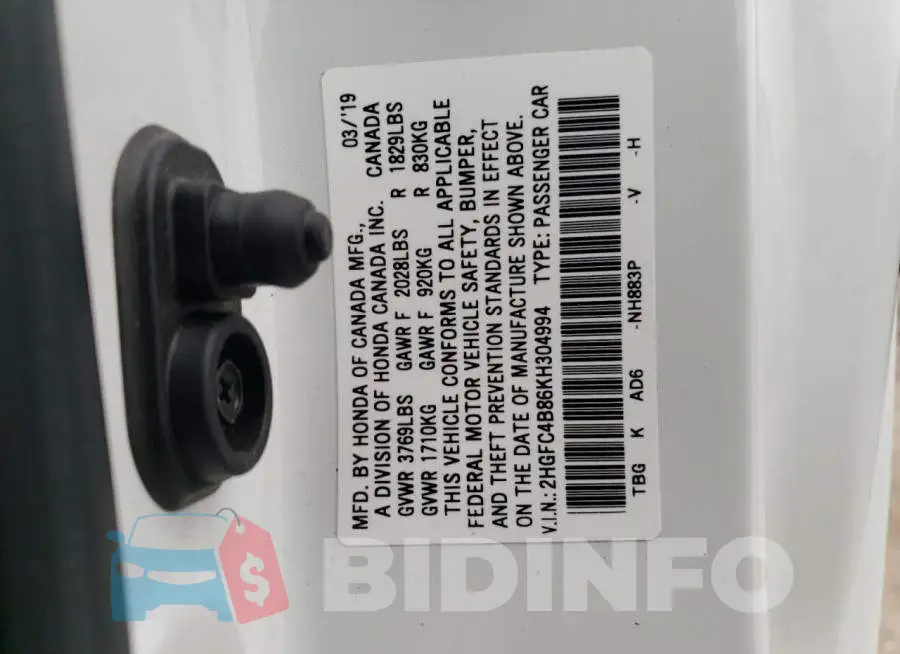 2HGFC4B86KH304994 Photo# 12