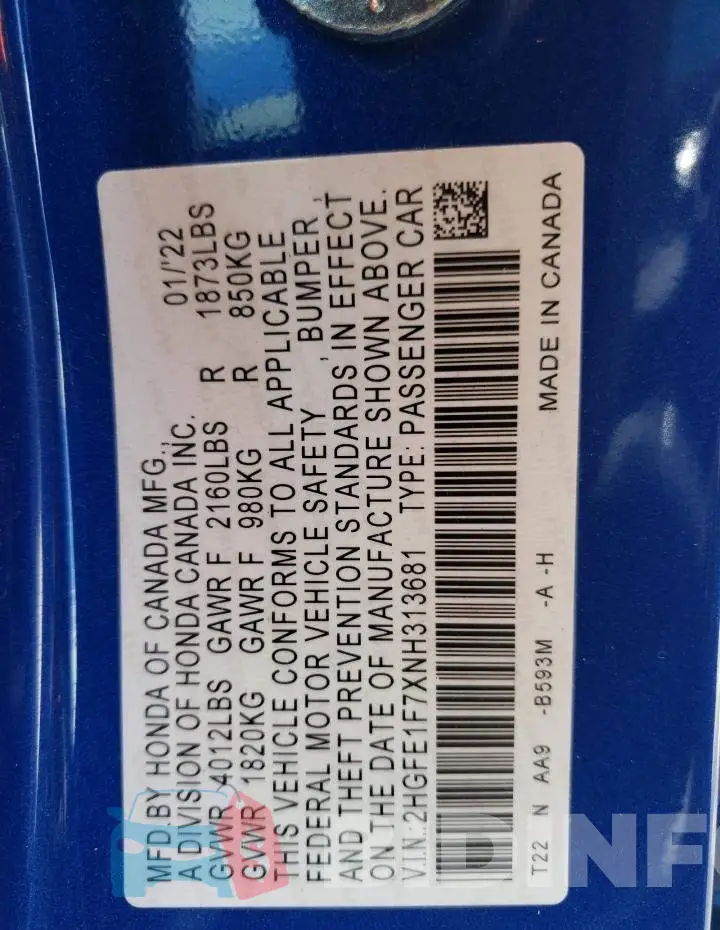 2HGFE1F7XNH313681 Photo# 12