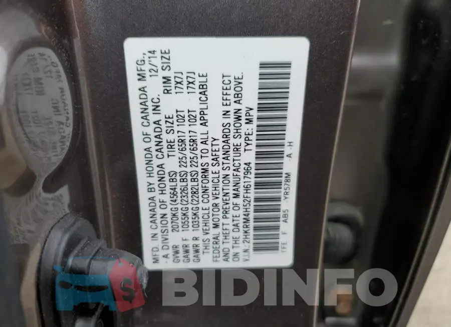 2HKRM4H52FH617964 Photo# 13