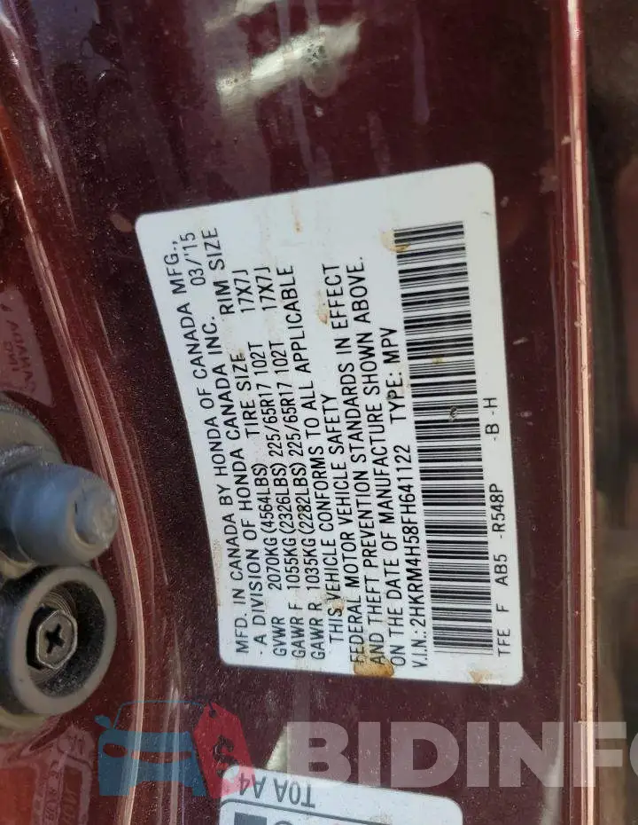 2HKRM4H58FH641122 Photo# 13