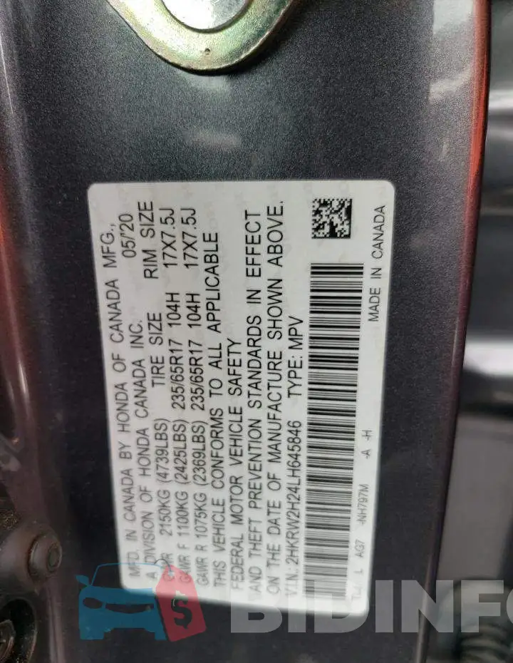 2HKRW2H24LH645846 Photo# 12