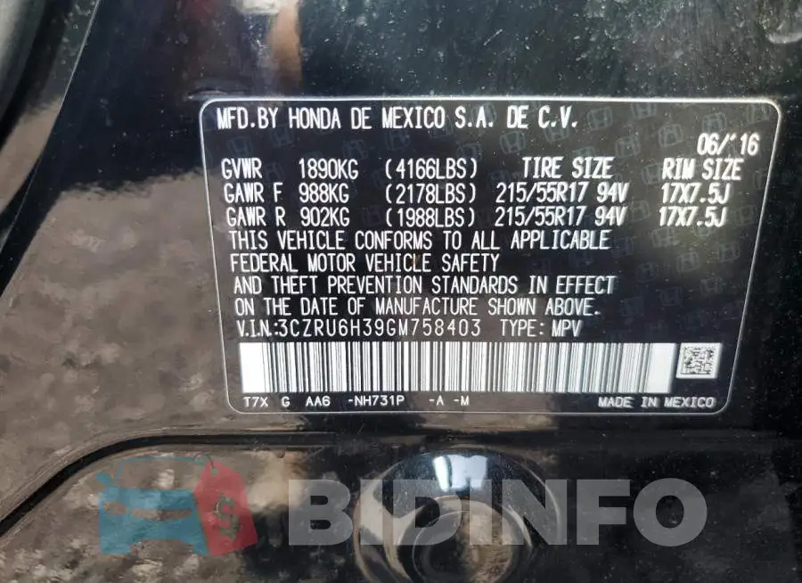 3CZRU6H39GM758403 Photo# 13