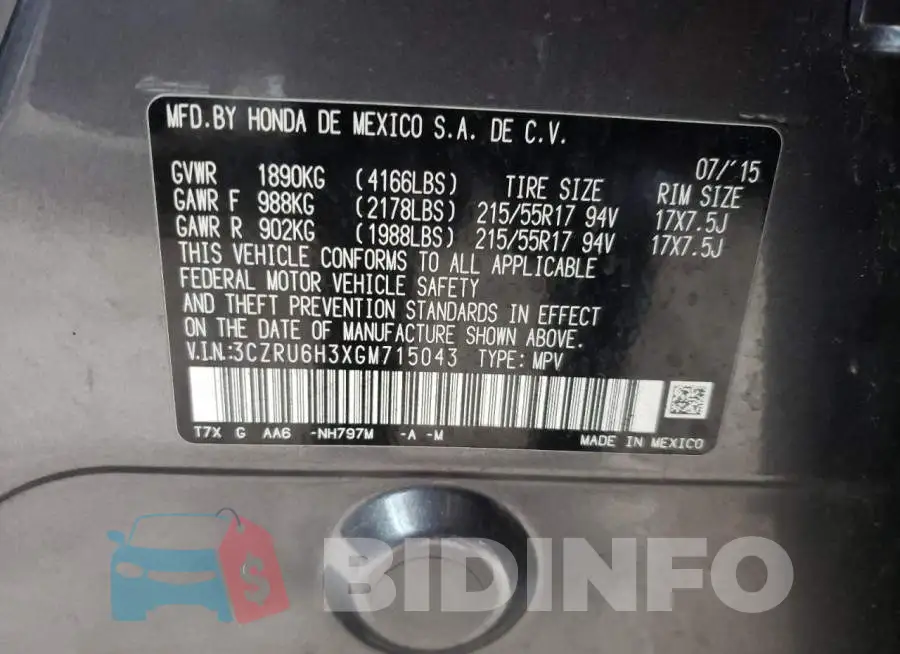 3CZRU6H3XGM715043 Photo# 12