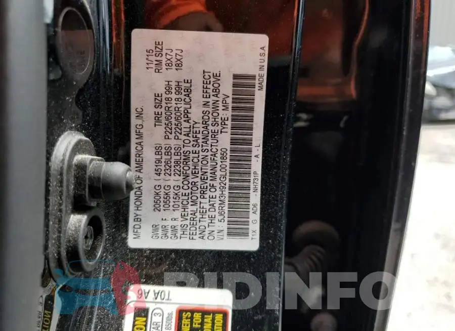5J6RM3H92GL001850 Photo# 13