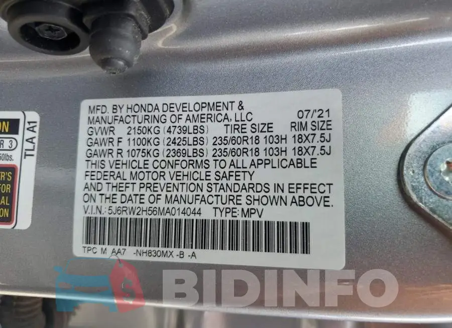 5J6RW2H56MA014044 Photo# 13