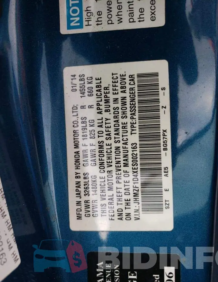 JHMZF1D4XES002163 Photo# 12