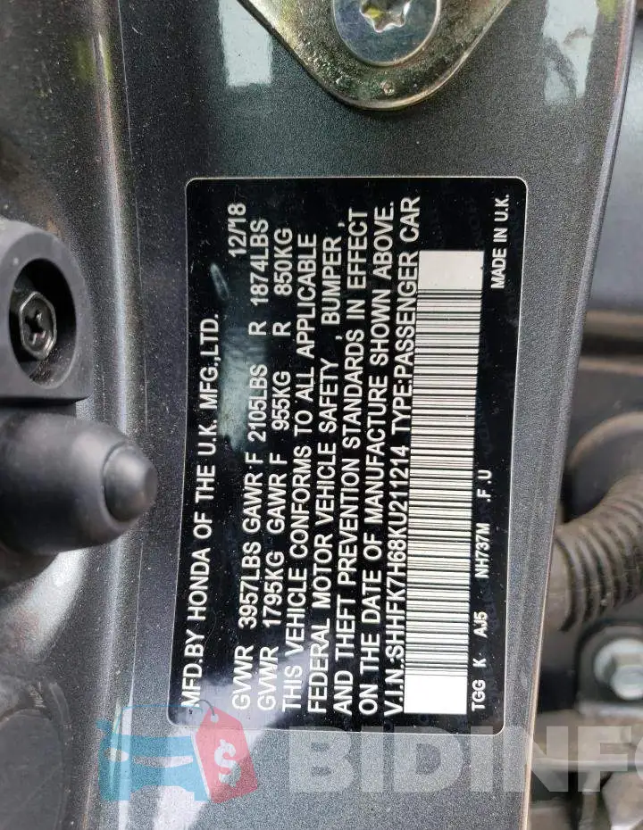 SHHFK7H68KU211214 Photo# 12