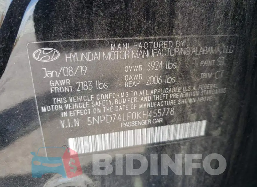 5NPD74LF0KH455778 Photo# 12