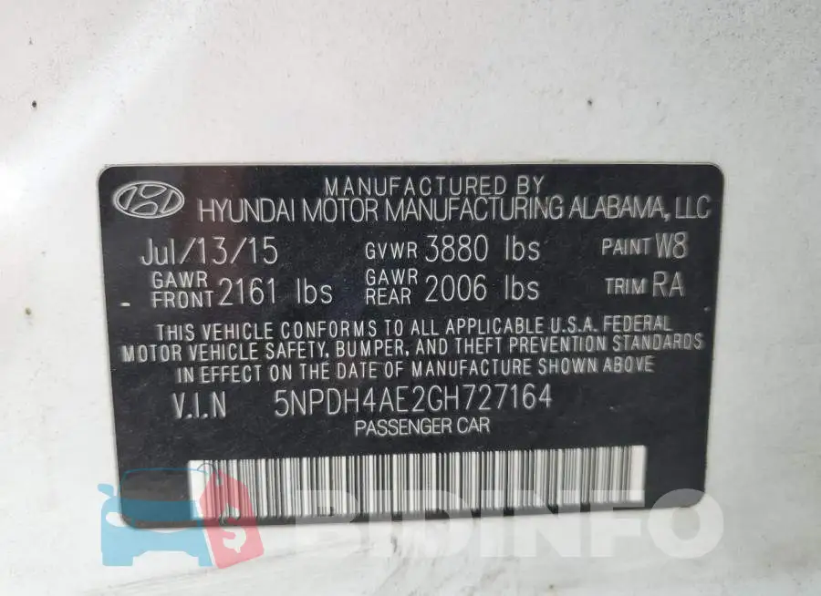 5NPDH4AE2GH727164 Photo# 12