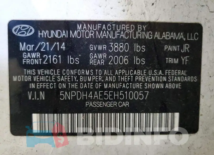 5NPDH4AE5EH510057 Photo# 13