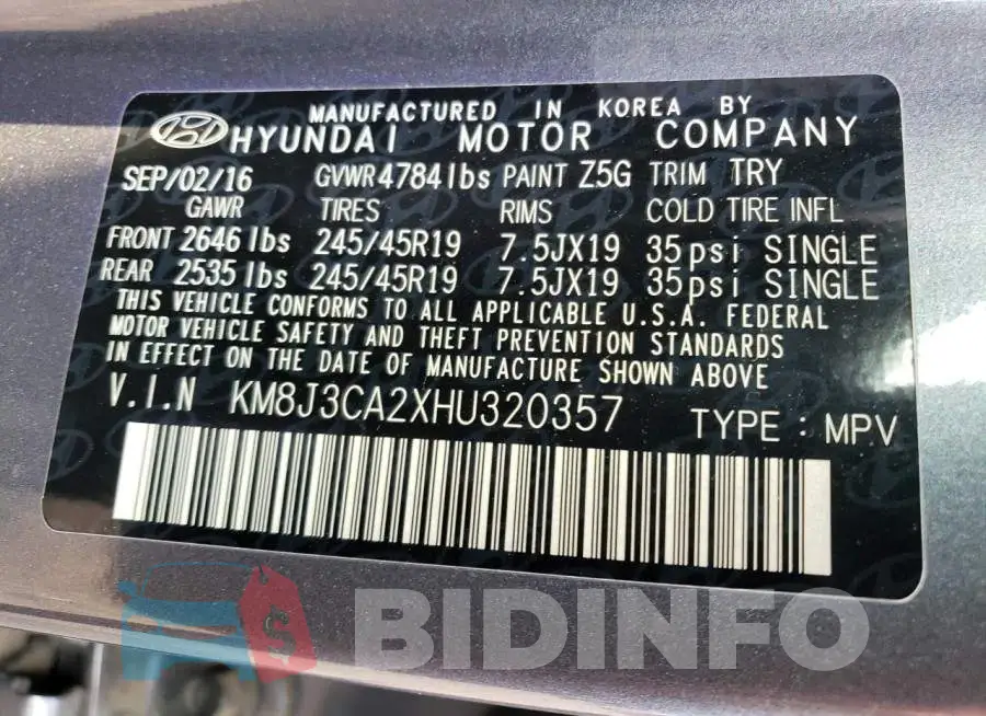 KM8J3CA2XHU320357 Photo# 13
