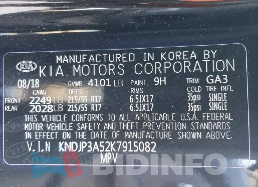 KNDJP3A52K7915082 Photo# 14