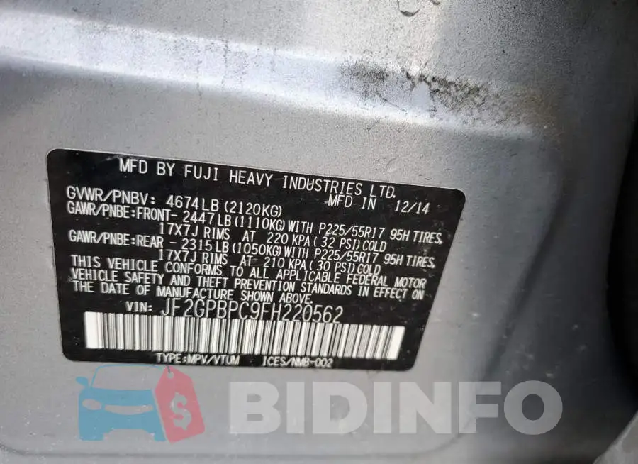 JF2GPBPC9FH220562 Photo# 14