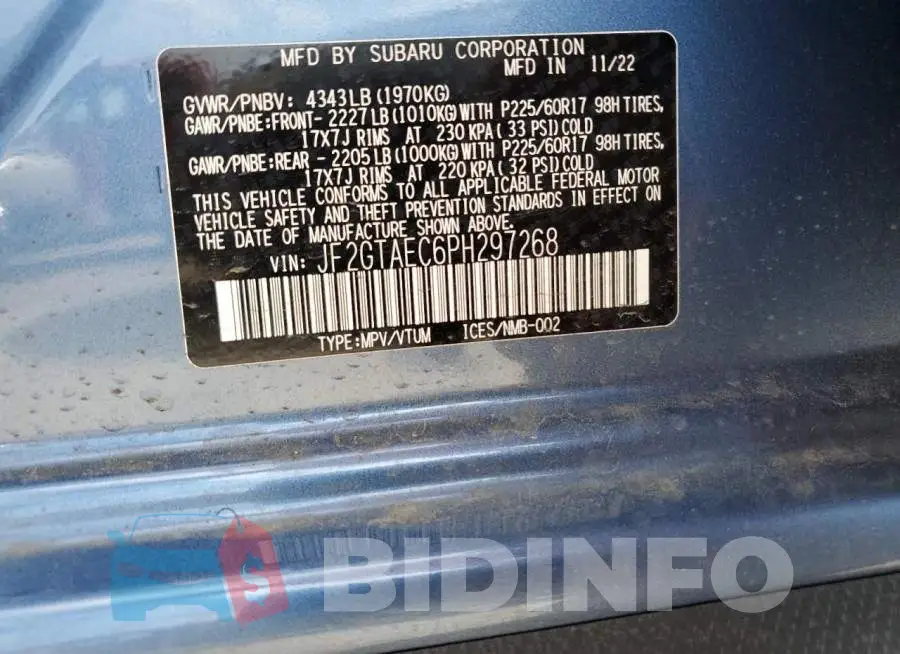 JF2GTAEC6PH297268 Photo# 14