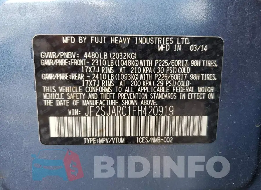 JF2SJARC1FH420919 Photo# 13