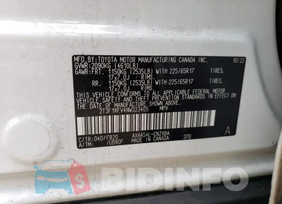 2T3F1RFV4NW323405 Photo# 14