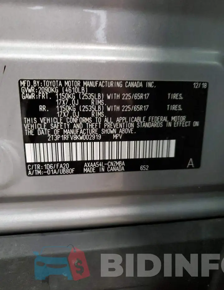 2T3P1RFV8KW002919 Photo# 12
