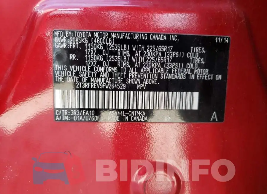 2T3RFREV9FW264529 Photo# 13
