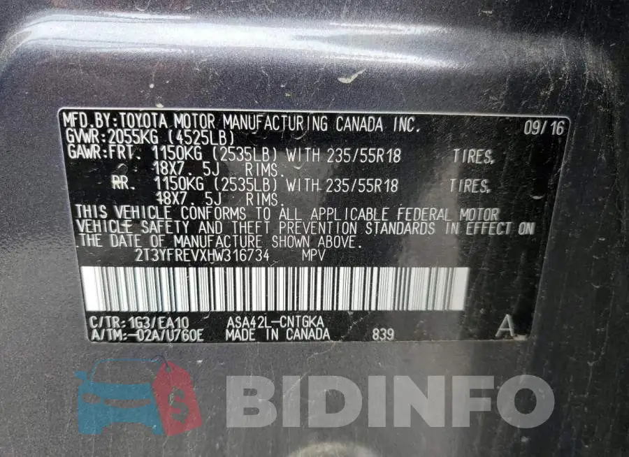 2T3YFREVXHW316734 Photo# 13