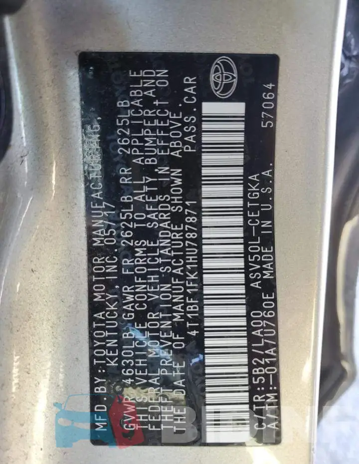 4T1BF1FK1HU787871 Photo# 12