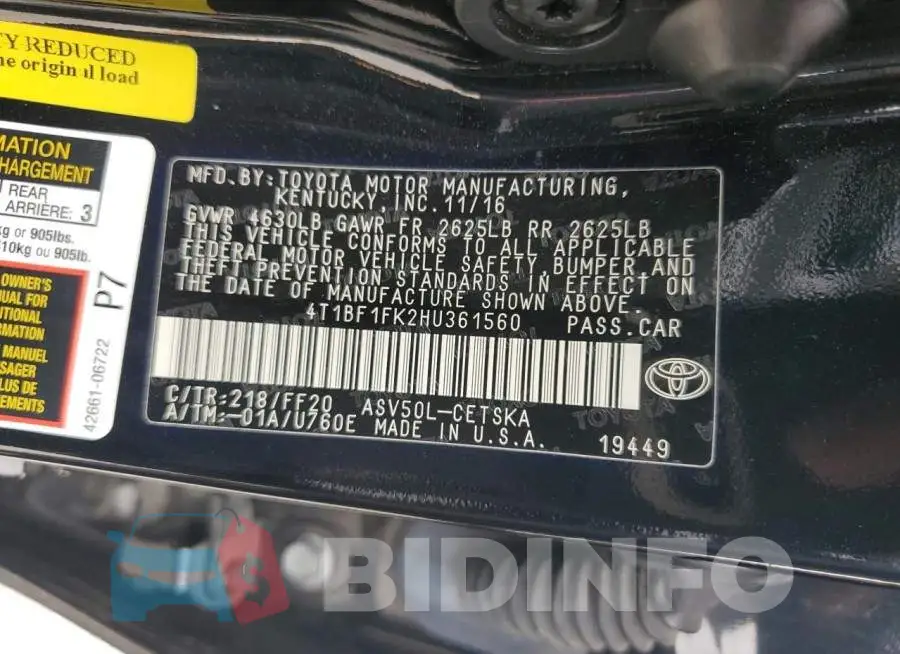 4T1BF1FK2HU361560 Photo# 12