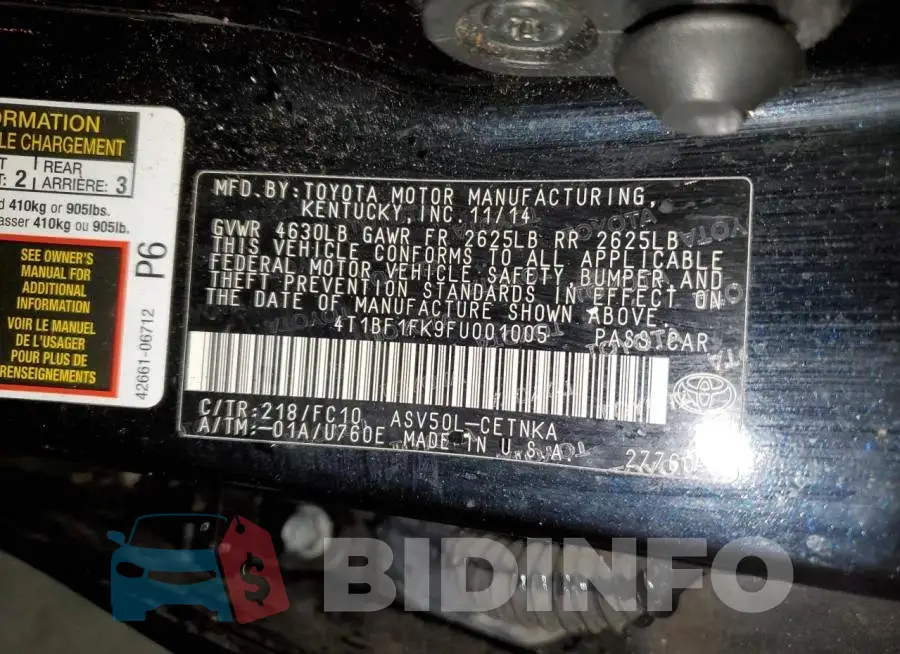 4T1BF1FK9FU001005 Photo# 12