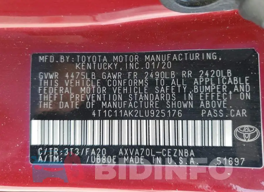 4T1C11AK2LU925176 Photo# 12