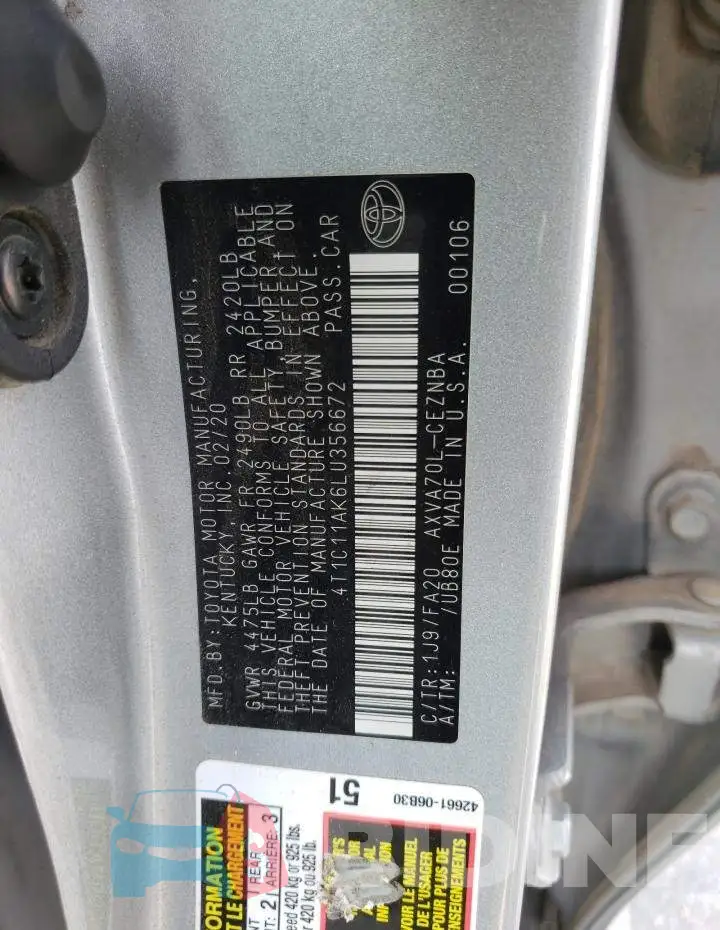 4T1C11AK6LU356672 Photo# 13