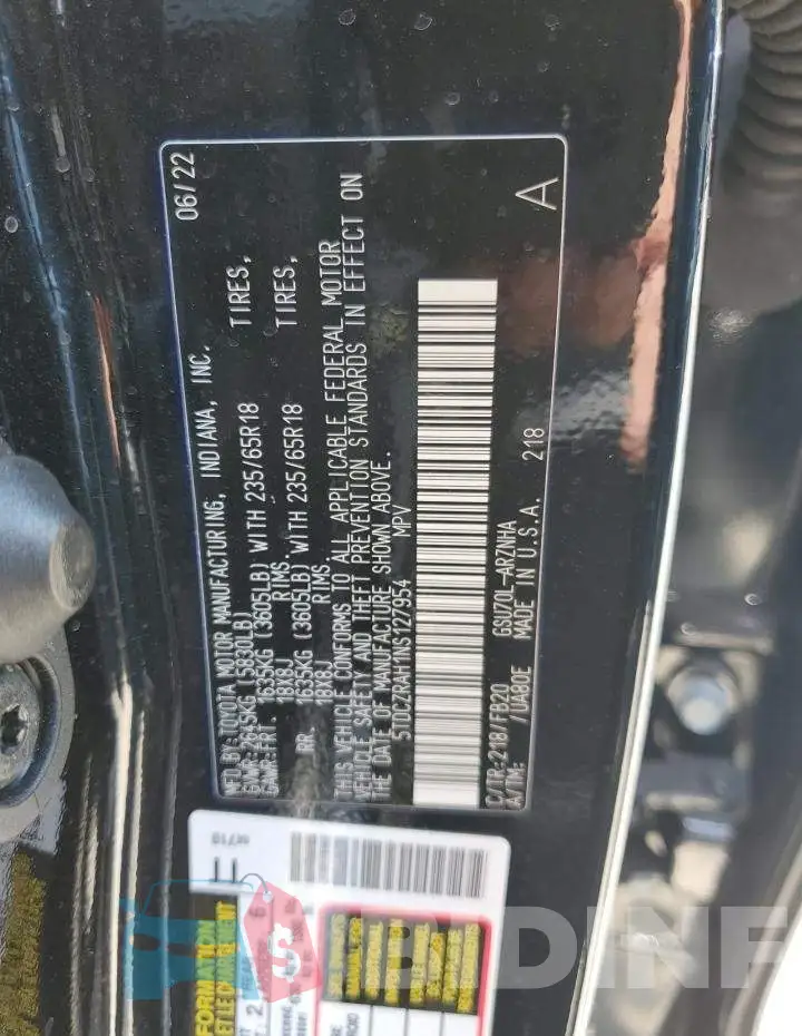 5TDCZRAH1NS127954 Photo# 13