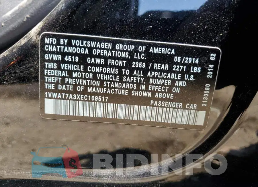 1VWAT7A3XEC109517 Photo# 12