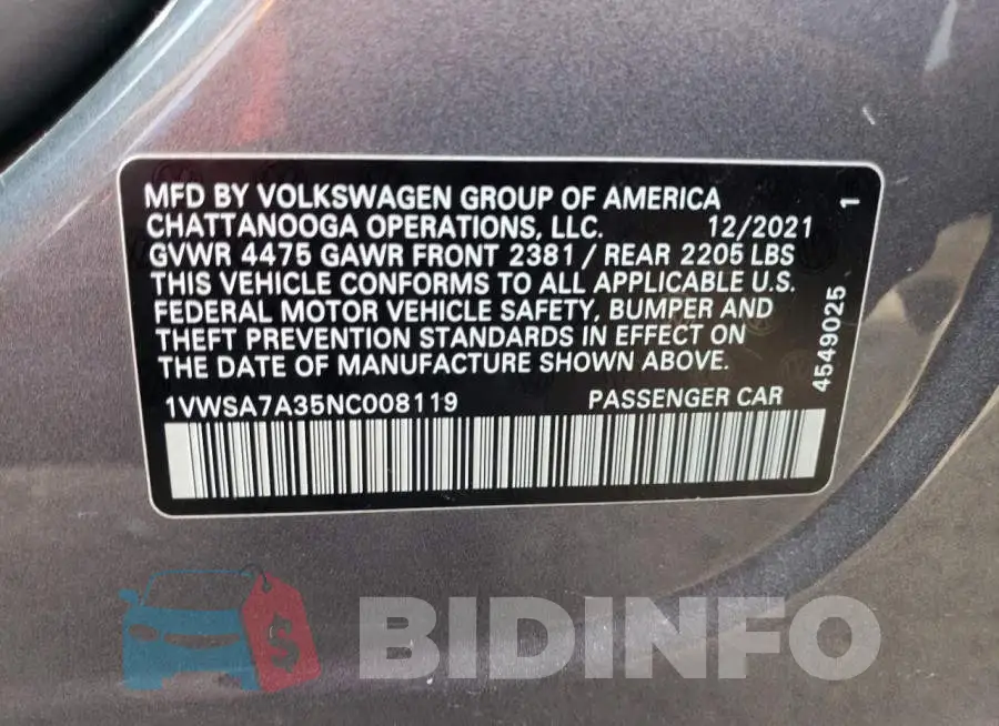 1VWSA7A35NC008119 Photo# 13
