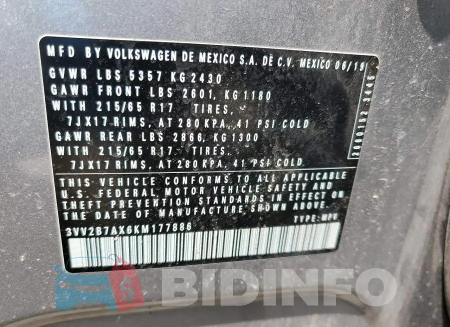 3VV2B7AX6KM177886 Photo# 13