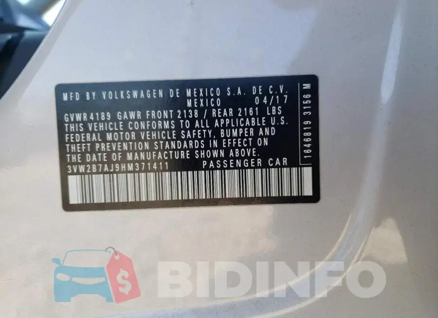 3VW2B7AJ9HM371411 Photo# 13