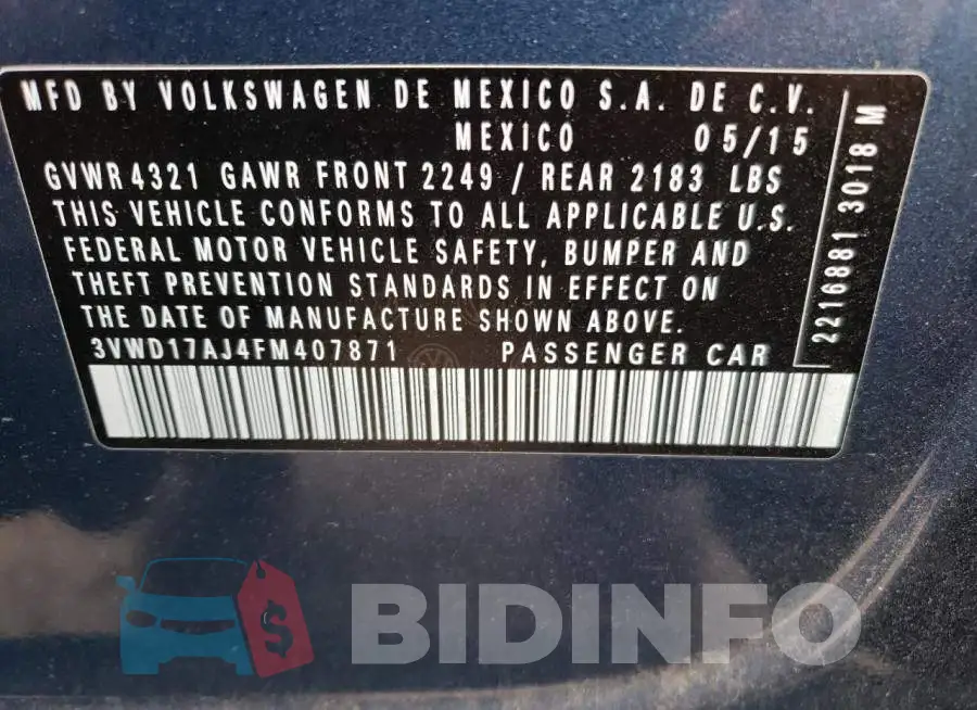 3VWD17AJ4FM407871 Photo# 12