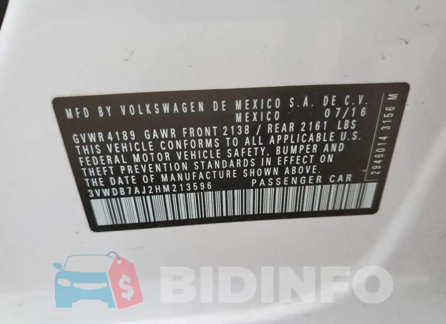 3VWDB7AJ2HM213596 Photo# 13