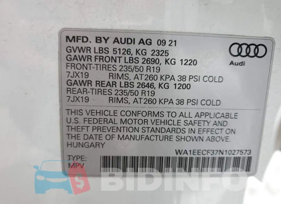 WA1EECF37N1027573 Photo# 12