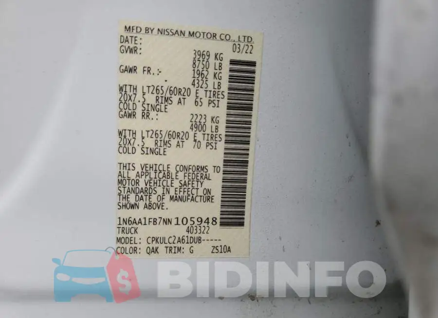 1N6AA1FB7NN105948 Photo# 12