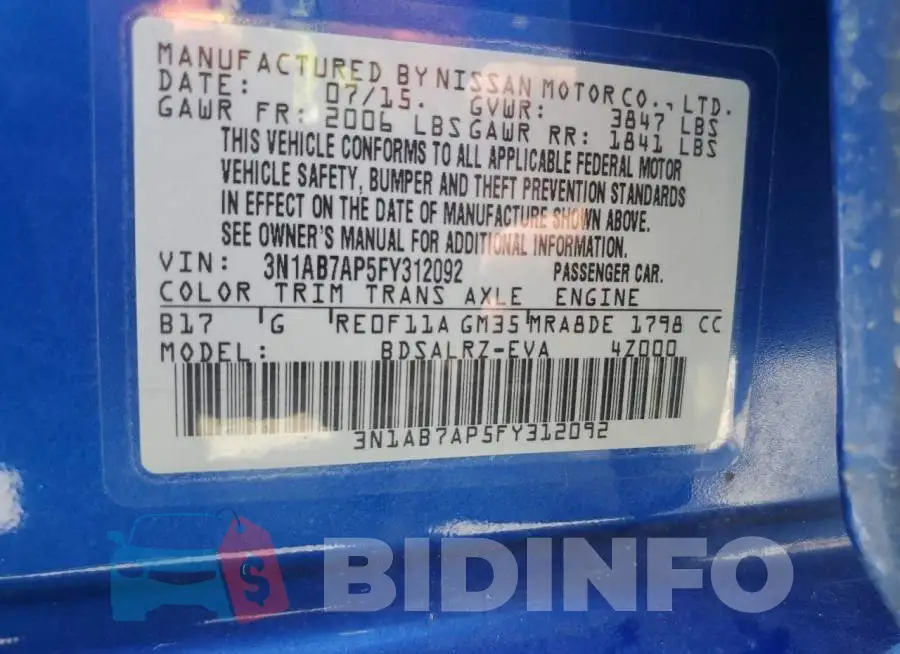 3N1AB7AP5FY312092 Photo# 12